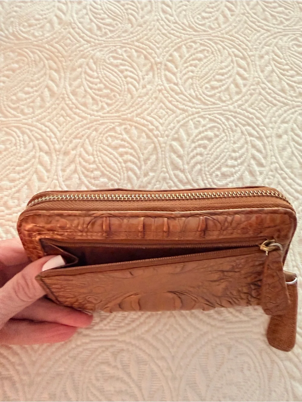 Brahmin Cognac Croc-Embossed Zip Around Wallet